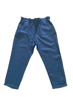 Donna Karan New York Womens 100% Linen Navy Elastic Waist Pants Size L